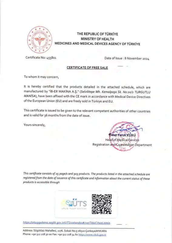 certificate free sale